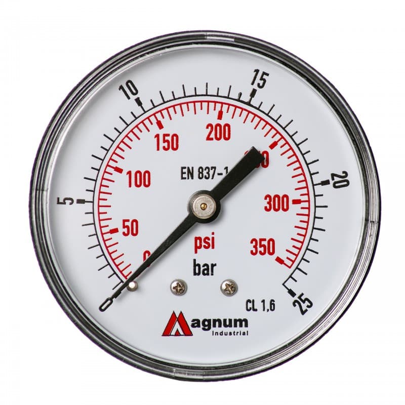 Magnum Manometr 63 mm do reduktorów 25 bar z przyłączem tylnym G1/4